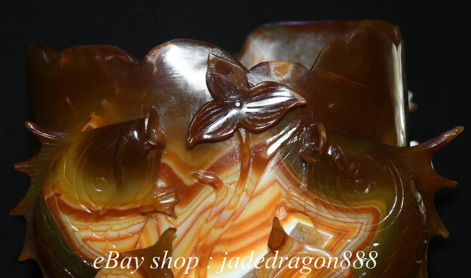 Jarrón lápiz maceta cepillo 2 peces tallado ágata roja blanca marca china de 8,4" Foto 2 de 4