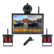 Digital Wireless 5" Split 2 Screen Monitor 2x Reversing Backup Cameras Trailer