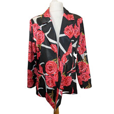 Forever Unique Ladies Blazer Size 16 Black Red Floral Rose Open Races Jacket