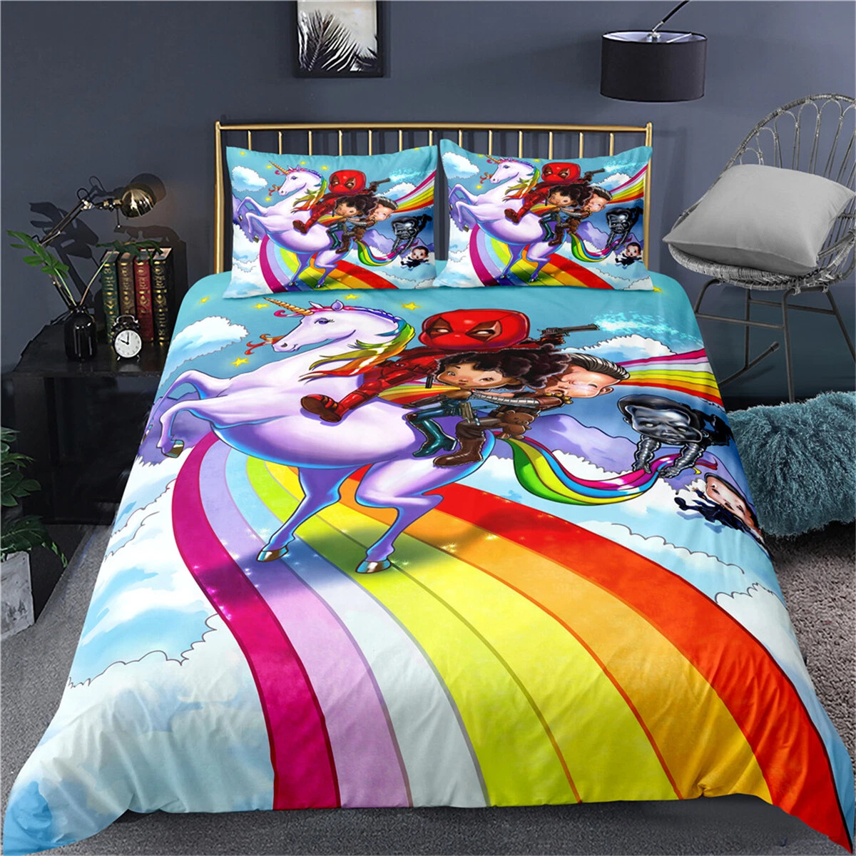 Deadpool Rainbow Bedding Set, Bedroom Decoration