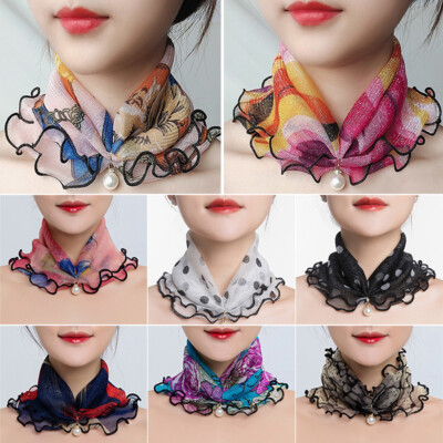 Women Lace Scarf Pearl Pendant Neck Scarves Necklace Hair Silk Jewelry Giftsต