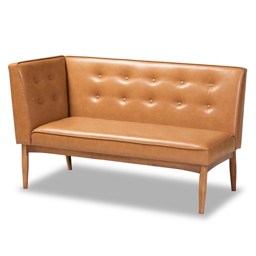 2-Piece Dining Nook Banquette Mid-Century Gray Fabric/Brn or Tan Faux Leather - Picture 25 of 29