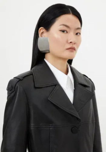 BNWT Karen Millen Leather Tailored Midaxi Trench Coat Black Sz:12 RRP: £769 image 2