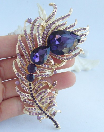 4.33" Elegant Peacock Feather Brooch Pin Pendant Rhinestone Crystal BP05038 - Picture 33 of 48