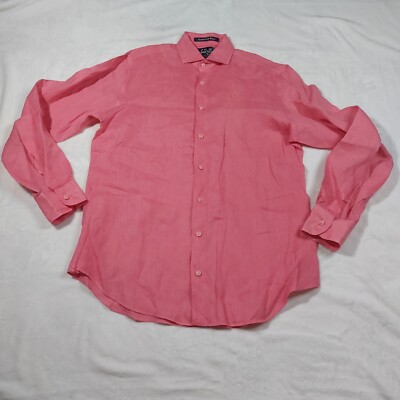 MC2 SAINT BARTH MENS PINK 100% LINEN QUIET LUXURY VACATION BUTTON DOWN SIZE S