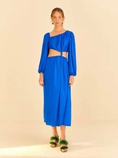 Farm Rio Satin Midi Dress Blue Size XS