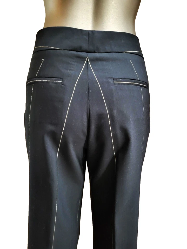 Vestido Catherine Malandrino Negro A Rayas Lana Virgen Pierna Recta Pantalones 8 Foto 2 de 4