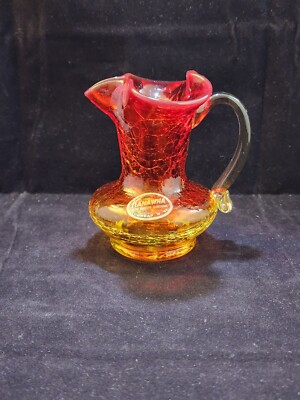 4 Inch Amberina Crackle Glass Pitcher By Kanawha | eBay