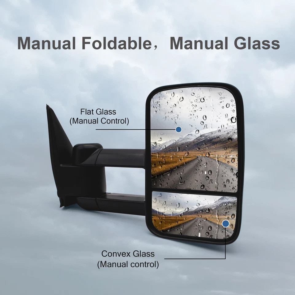 Espelhos de reboque manuais compatíveis 2001-2006 GMC Yukon XL 1500 2500 lado esquerdo+direito preto - Imagem 2 de 4