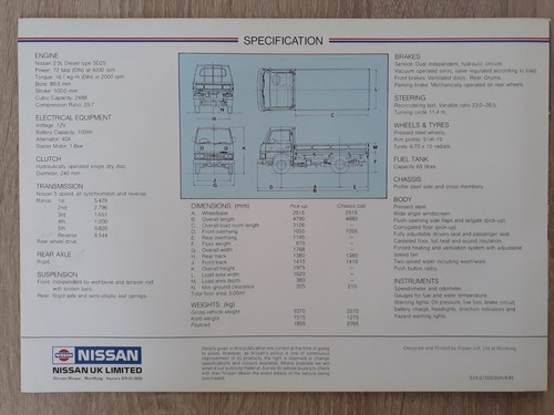 Nissan Cabstar Brochure 1985 - Pick-Up - Picture 3 of 3