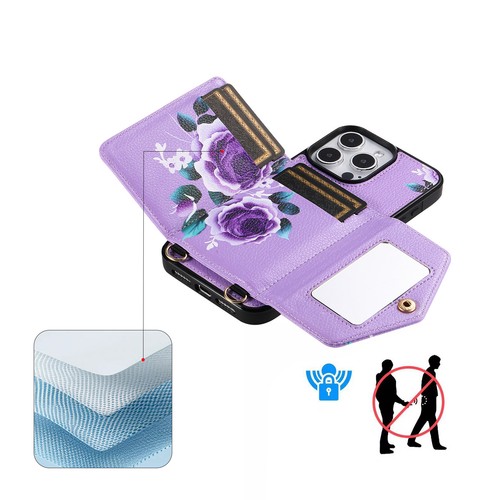Funda tipo billetera para iPhone 16 15 Pro Max 13 12 flores + bandolera/correa de mano para mujer - Imagen 8 de 15