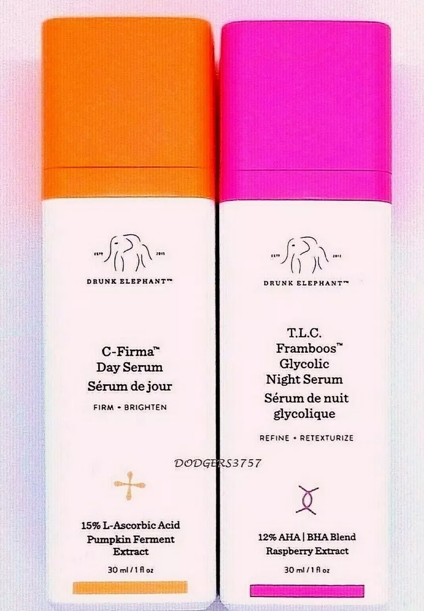 DRUNK ELEPHANT FRAMBOOS NIGHT SERUM 1 OZ + C FIRMA DAY 1 OZ FRESH AUTHENTIC