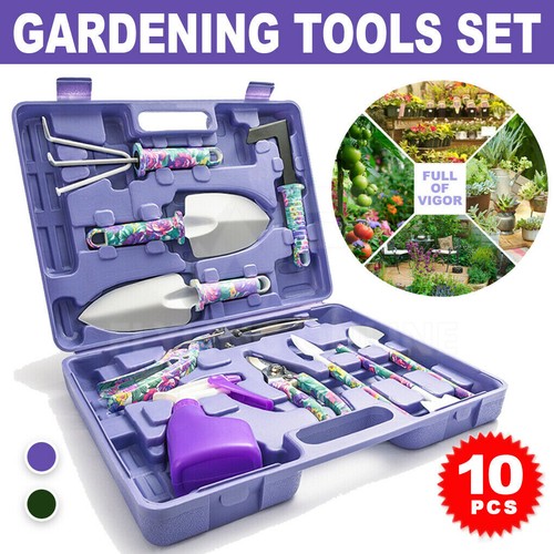 10Pcs Garden Tool Set Shovel Harrow Potted Flower Gardening Tools Gift Kit - Picture 1 of 12