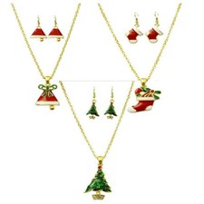 Christmas Necklace Earrings Set for Women Holiday Tree Sock Bell Jewelry Gift