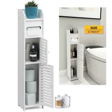 Bathroom Storage Cabinet Floor Standing Toilet Paper Organizer Shelves with Door