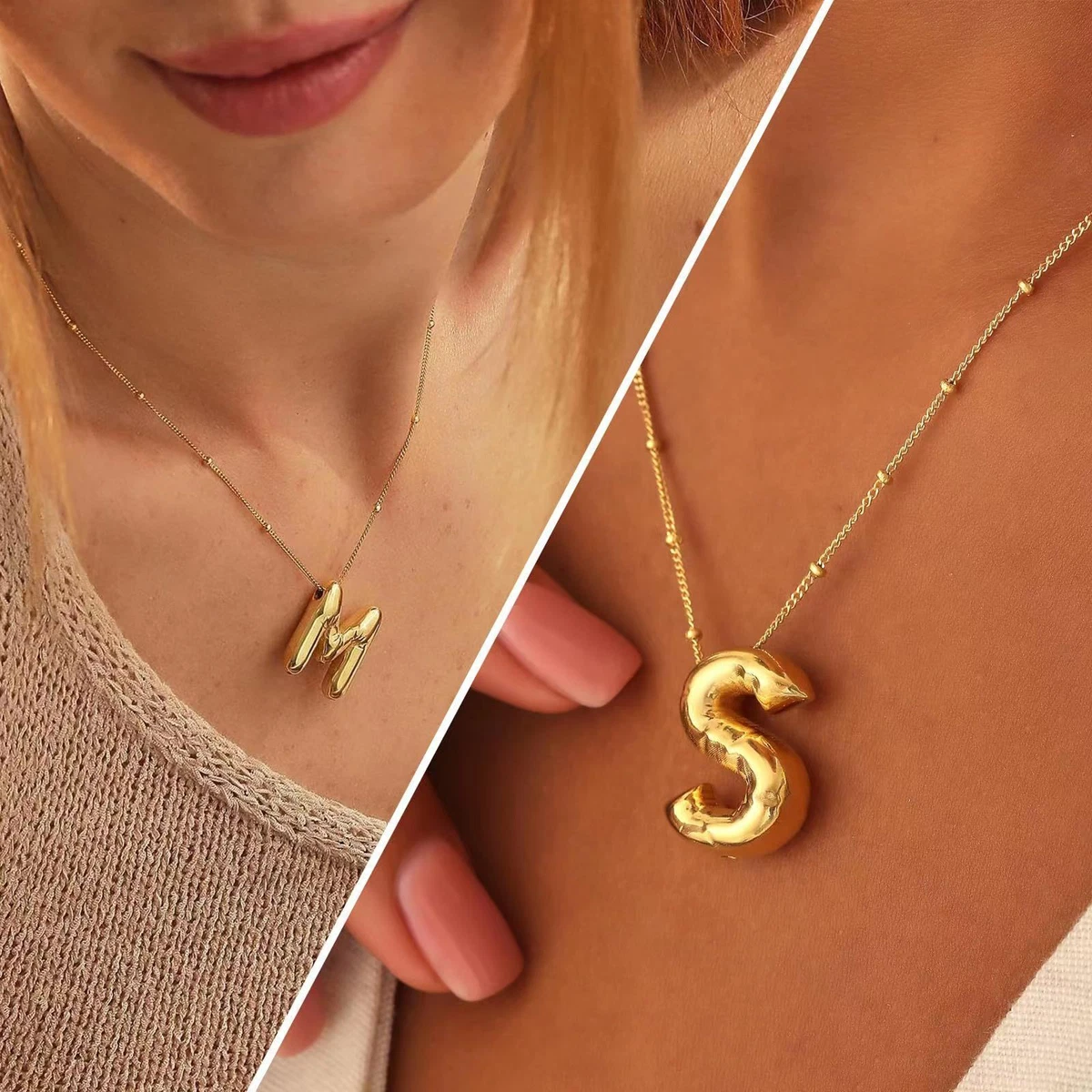 Gold Plated 26 Bubble Letter Necklace Initial A Z Pendant Clavicle
