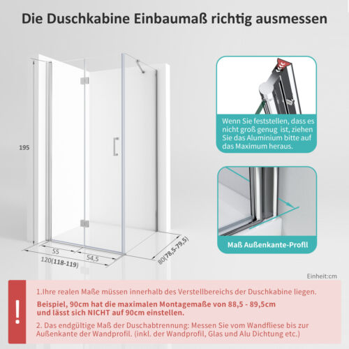 Dusche Duschtür Duschabtrennung Falttür 6mm Glas 180 Grad Komplettset 80x80 - Bild 27 von 32