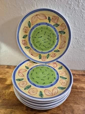 Set 6 Sorrento by Caleca Italy Handpainted Dinner Plates Chargers