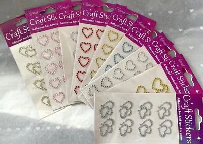 Eleganza DIAMANTE OPEN HEARTS - 9 options - Adhesive backed Craft Stickers