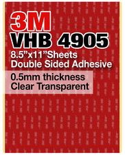 3M VHB 4905 8.5"x11" Double Sided Adhesive 0.5mm thick Clear Transparent 2 pack