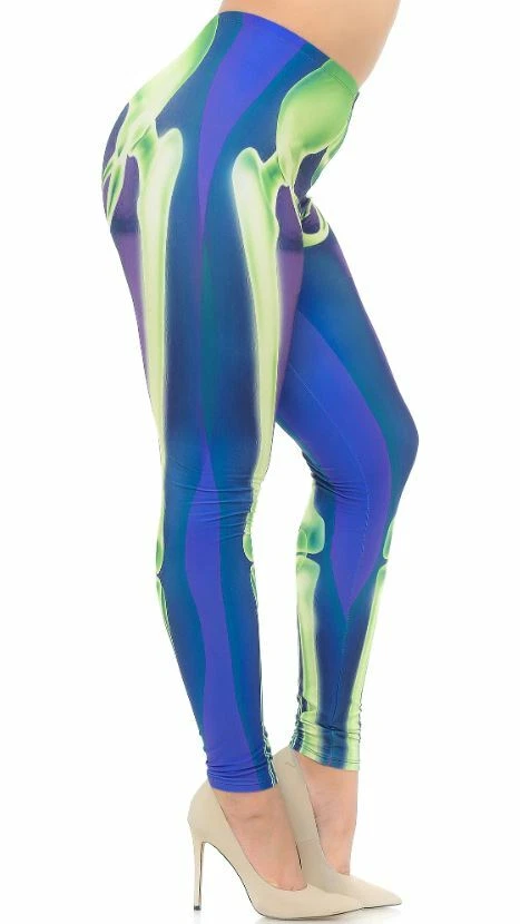 Creamy Soft Cyan Blue Skeleton Bones Leggings