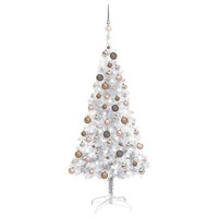 KüNstlicher Weihnachtsbaum Mit Beleuchtung Und Kugeln Silber 120 Cm
