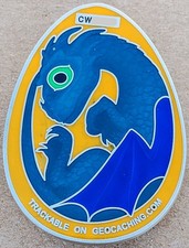 3D Dragon Egg Geocoin - Antique Silver - Activated  Adoptable - TB7M6K1