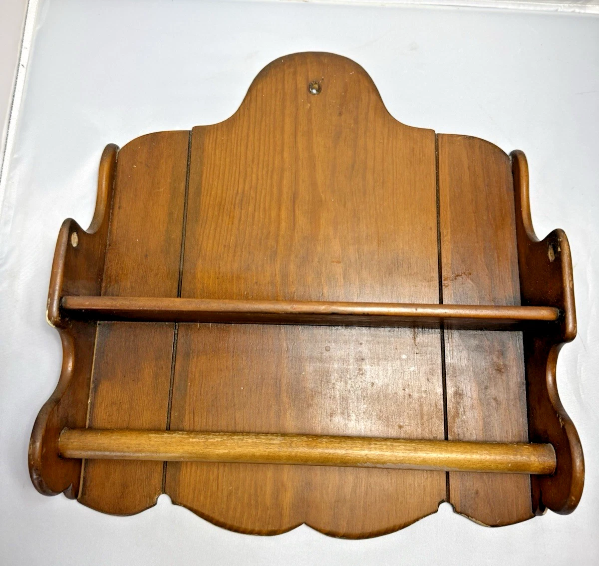 Vintage Solid Wood Tea or Hand Towel Holder Shelf Spice Rack Country Farm Read