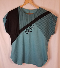 Vintage 90's Turquoise Black City Girl Blouse Top Sz 16 USA Boxy Shoulder Pads