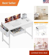 Compact 39-Inch White Desk with Drawers – Ideal For Bedroom & Office Use