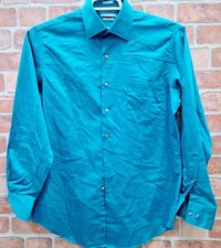 Van Heusen Brand Fitted Lux Sateen Teal Long Sleeve Men's Shirt 15 32/33