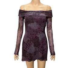 Urban Outfitters Isla Off The Shoulder Mini Dress Small Mesh Paisley Bodycon