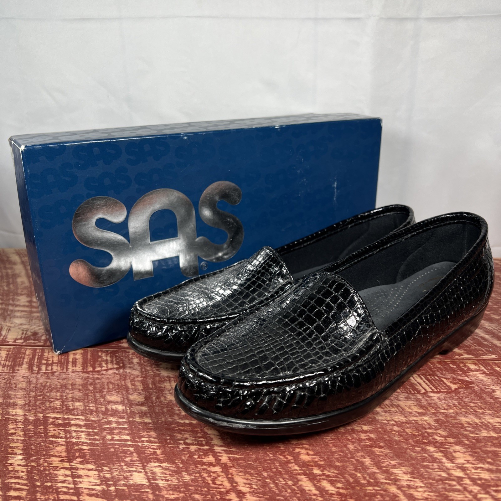 SAS Women's Simplify C Black Croc Loafer Slip On Shoes 1556-181 Size 10 S W/ Box