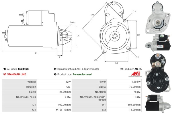 As-Pl Anlasser Starter 1.2 Kw FüR BMW 1Er E87 116I 118I 120I E81 3Er E90 318I-image