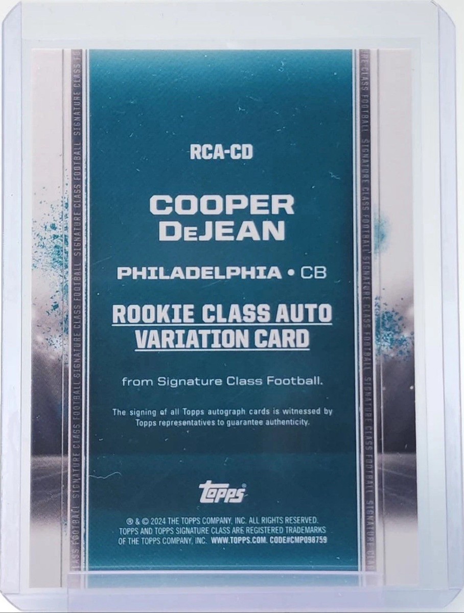 COOPER DEJEAN 2024 TOPPS SIGNATURE CLASS ROOKIE TEAL RC AUTO /225
