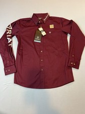 Ariat Team Logo Twill Boys Size XL Shirt Burgundy Classic Fit Button Down NEW