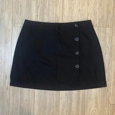 Urban Outfitters Women's Black Wrap Mini Skirt Size L Buttons Modern Minimalist