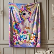Rainbow Unicorn Coral Fleece Blanket Personalized Magical Decor