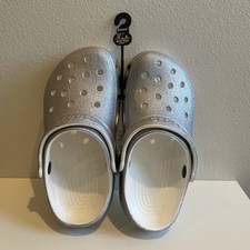 Crocs Classic Clogs Silver-Glitter Sz 4 ladies Shoes - New.