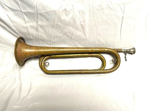 Antique Military USA Regulation Brass Bugle Trumpet & Mouth Piece Old & Used - Picture 1 of 13
