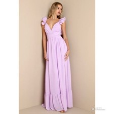 Lulus Small Soiree Celebration Lilac Ruffled Lace-Up Maxi Dress NWT Formal Party