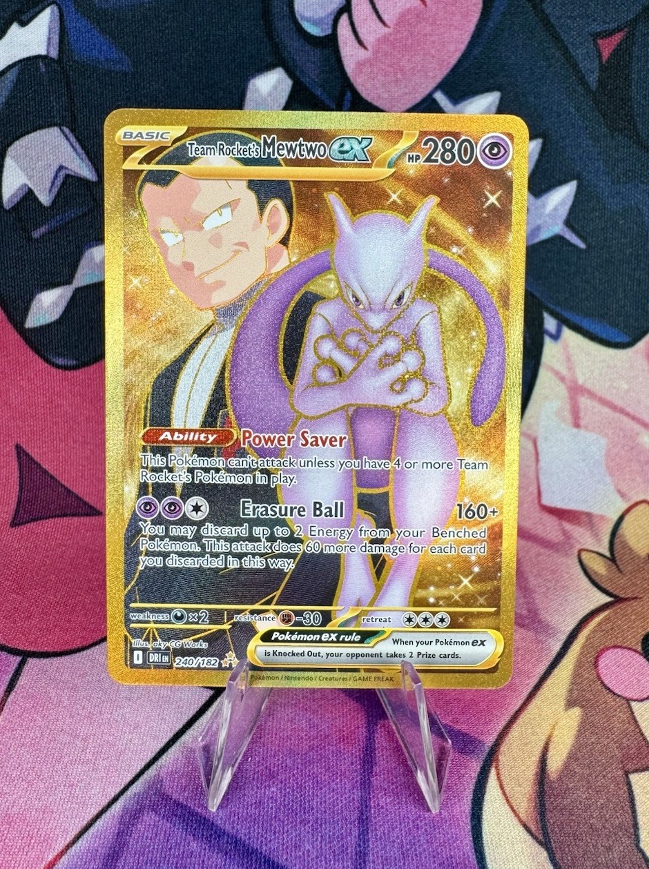 Pokemon Destined Rivals Team Rocket’s Mewtwo ex 240/182 Gold Hyper Rare NM