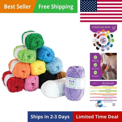12 Acrylic Yarn Skeins - Crochet and Knitting Starter Kit for Colorful Arts a...