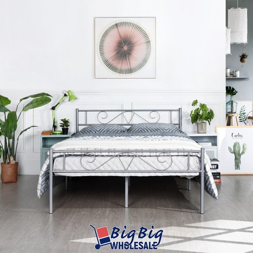 Full Size Metal White Bed Frame with Headboard/Mattress Foundation Storage - Picture 12 of 13