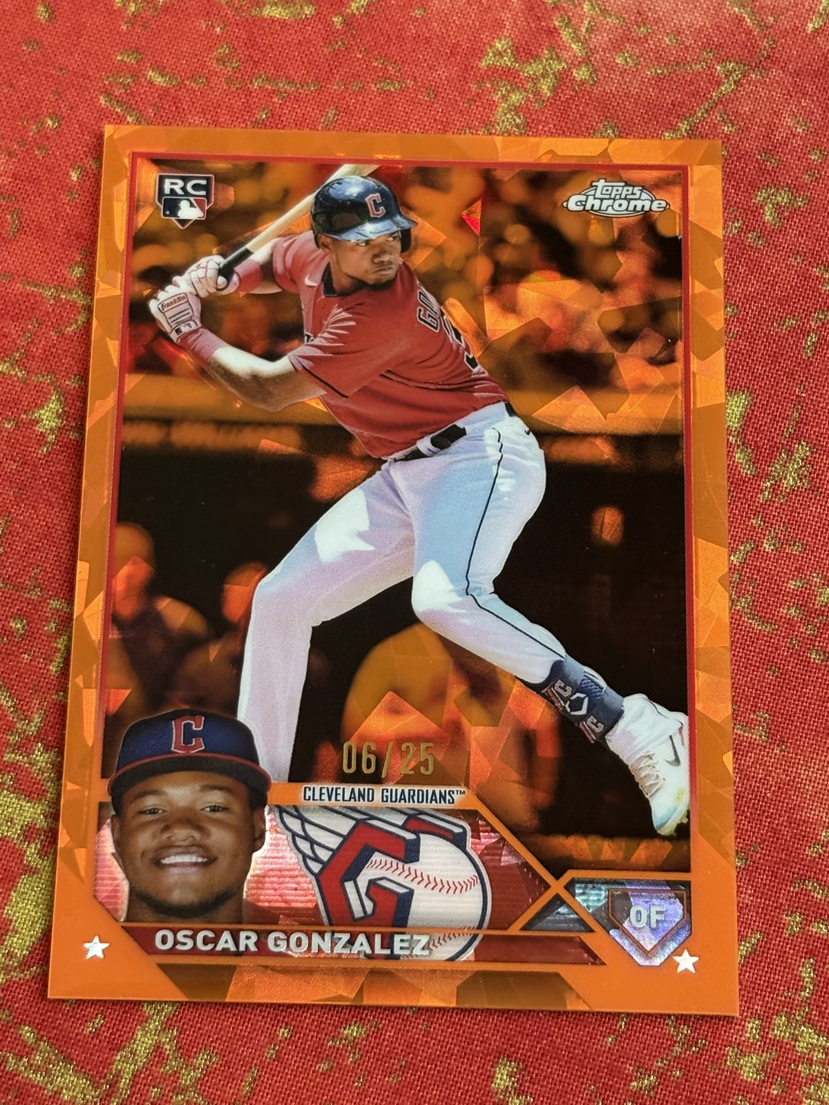 2023 Topps Chrome Sapphire Oscar Gonzalez Orange /25 #119 RC Cleveland Guardians
