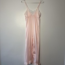 Vintage Satin Baby Pink Ruffled Midi Slip Dress