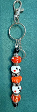 Orange Black Beaded Keychain/Purse Charm, with silver accents