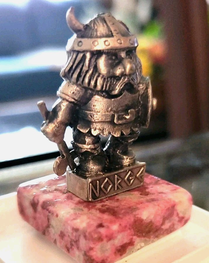 Vintage Norway Pewter Mini Viking Warrior with Axe Shield Thulitt Statue