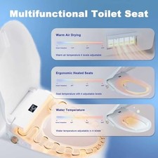WHITE - GOLDTECH BIDET TOILET SEAT,HEATED BIDET SEAT WITH ADJUSTABLE WARM WATER