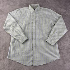 LL Bean Shirt Mens Large Green Blue Plaid Wri...